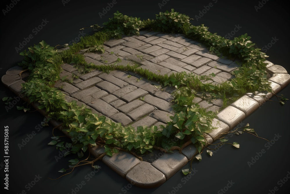 charming brick walkway covered in lush vines. Generative AI