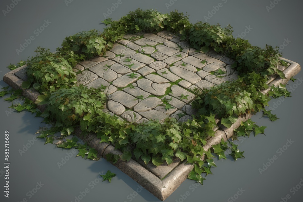 an Ivy-covered Stone Floor in a Rustic Setting. Generative AI