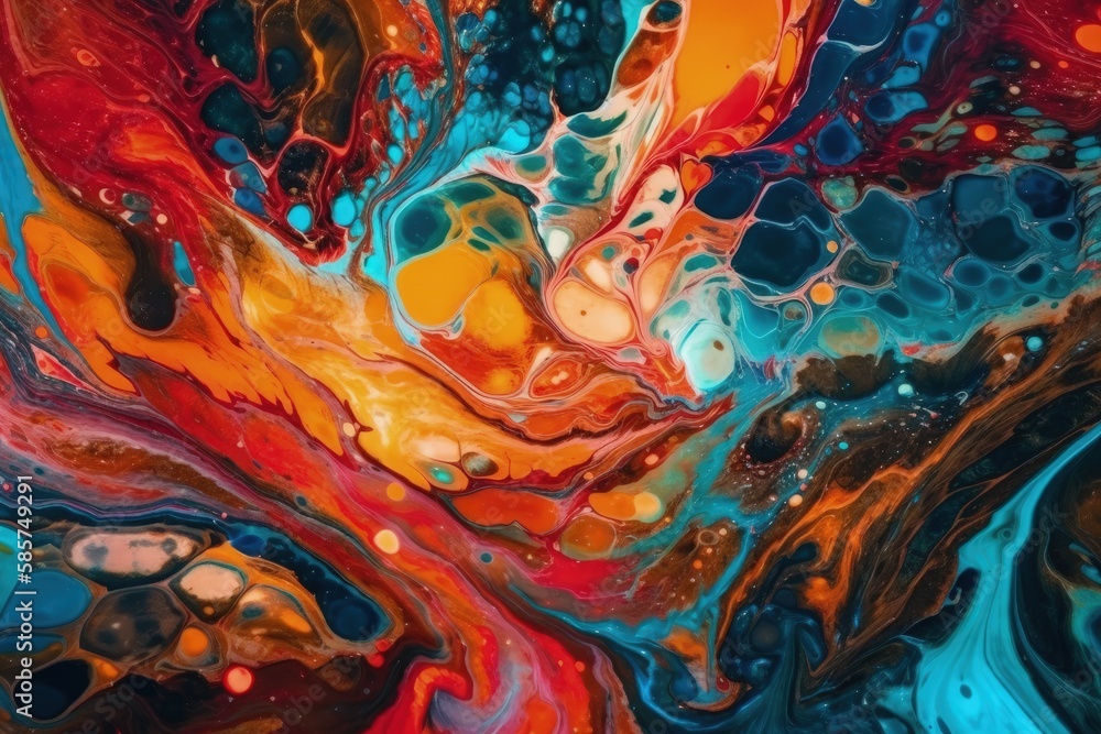 an abstract painting with vibrant colors and unique shapes. Generative AI