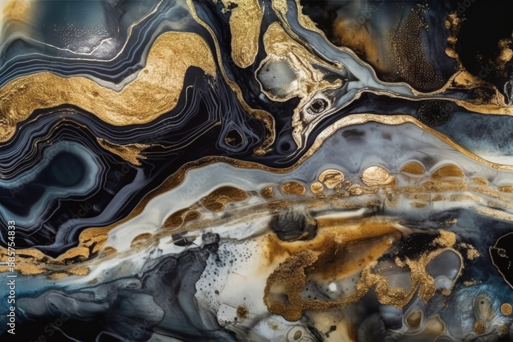 an abstract painting in gold and black colors. Generative AI