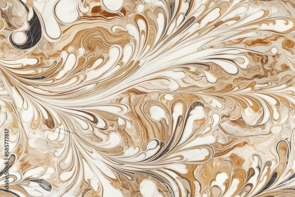 brown and white marble pattern with swirling veins. Generative AI