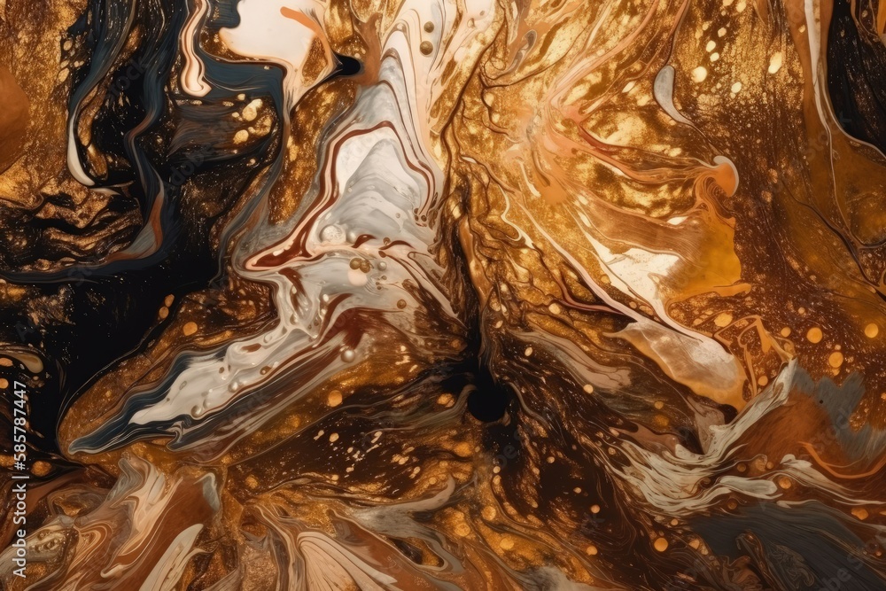 close up of an abstract painting with brown and black tones. Generative AI