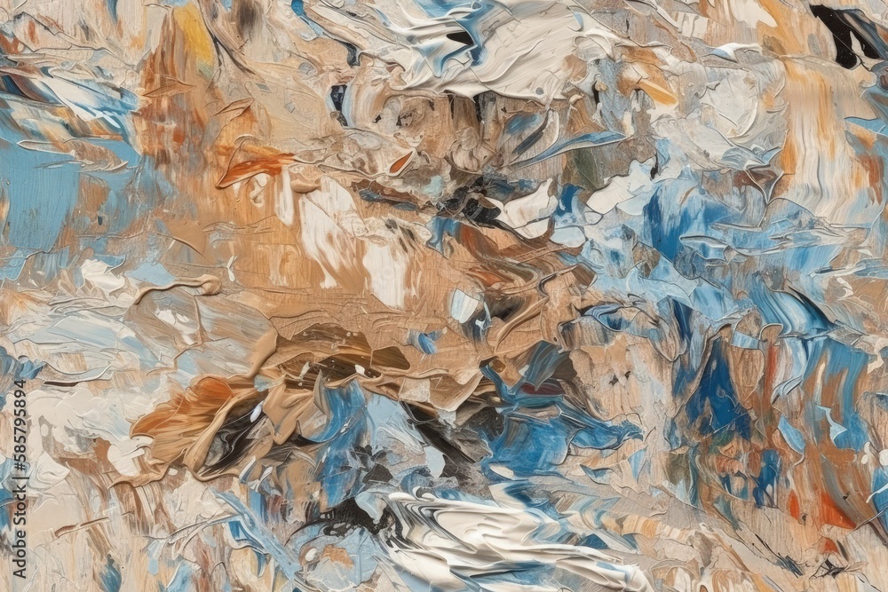 an abstract painting with blue, brown, and white colors. Generative AI