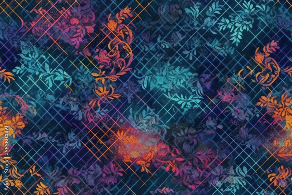 floral pattern on a blue background. Generative AI