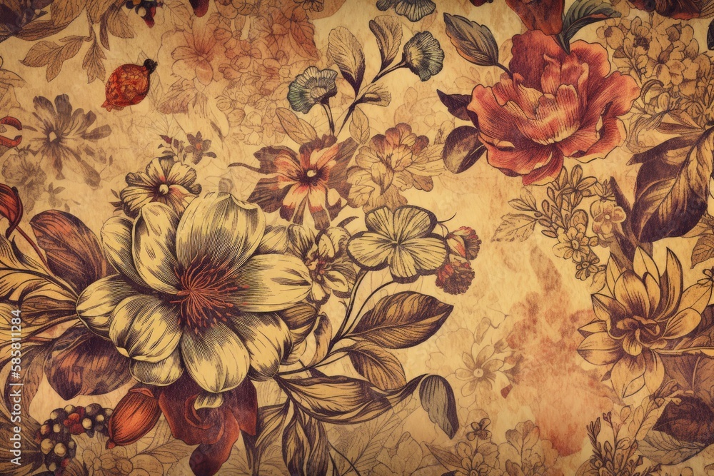 colorful floral and leafy wall art. Generative AI