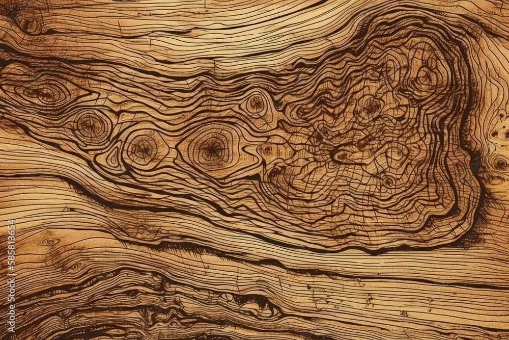 wooden log cut in half, revealing its rings and texture. Generative AI