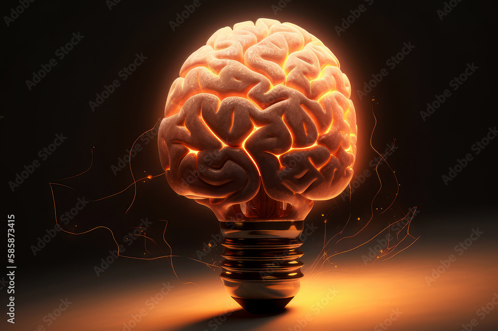 Human brain in lightbulb business idea concept. Ai generated.