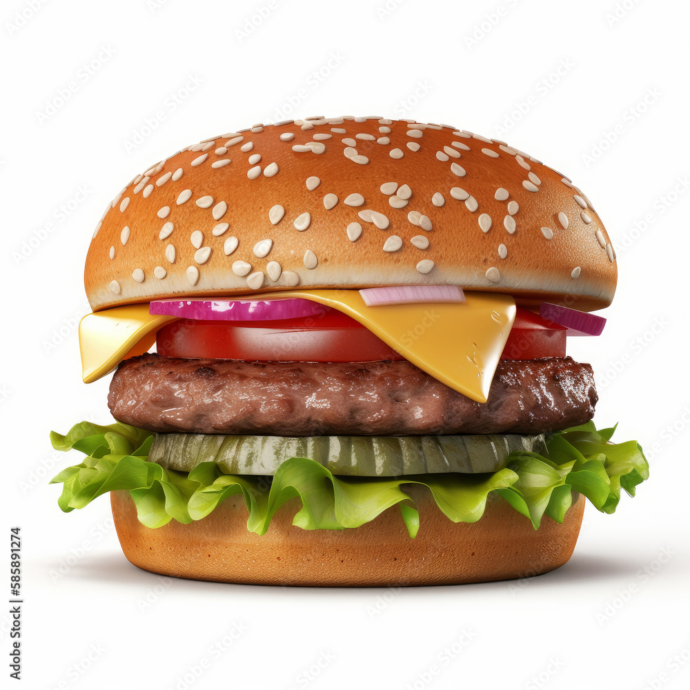 Beef burger isolated. Illustration AI Generative.