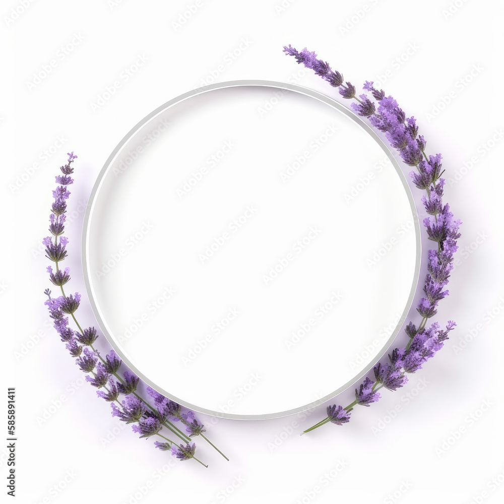 Lavender circle frame. Illustration AI Generative.