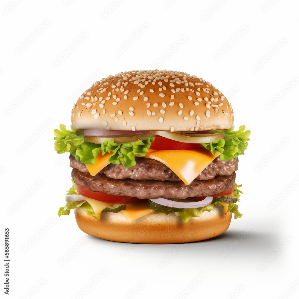 Beef burger isolated. Illustration AI Generative.