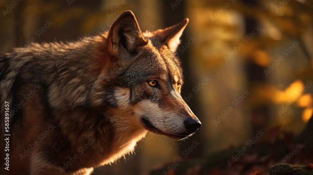 Wolf in forest. Illustration AI Generative.