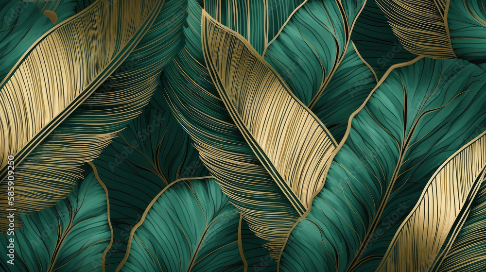 Tropical leaves luxury background. Illustration AI Generative.