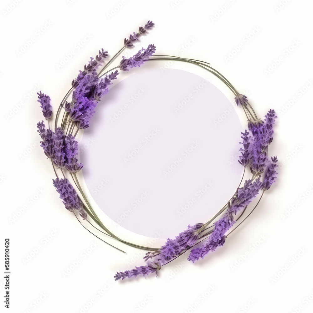 Lavender circle frame. Illustration AI Generative.