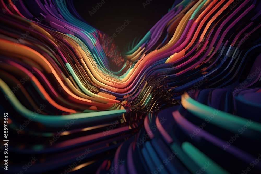  an abstract image of colorful lines and curves in a dark background with a black background and a b