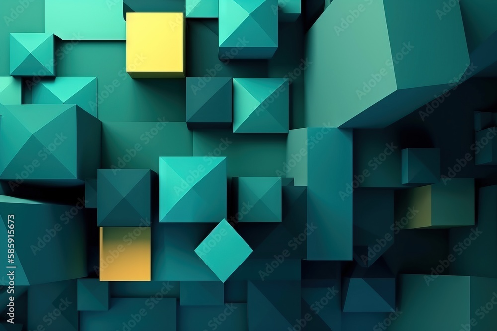  an abstract background of blue and yellow cubes and shapes with a yellow center in the middle of th