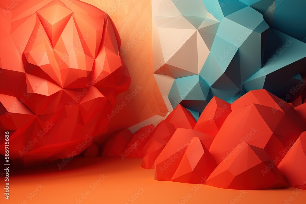  a group of red, blue and orange polygonal shapes next to each other on an orange background with a 