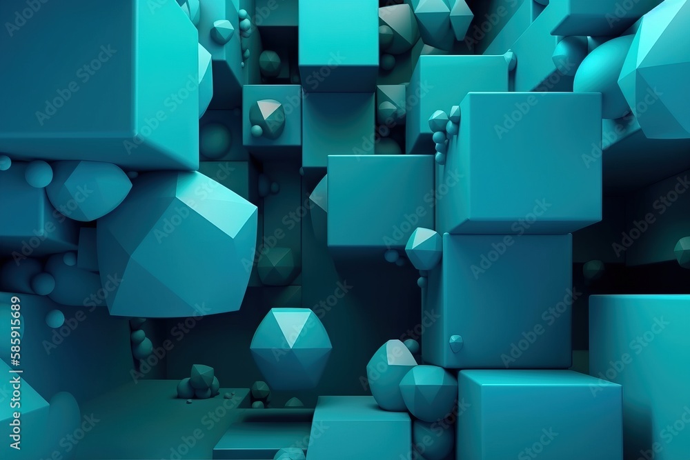  a blue background with many cubes and shapes in it, including one in the center and one in the midd