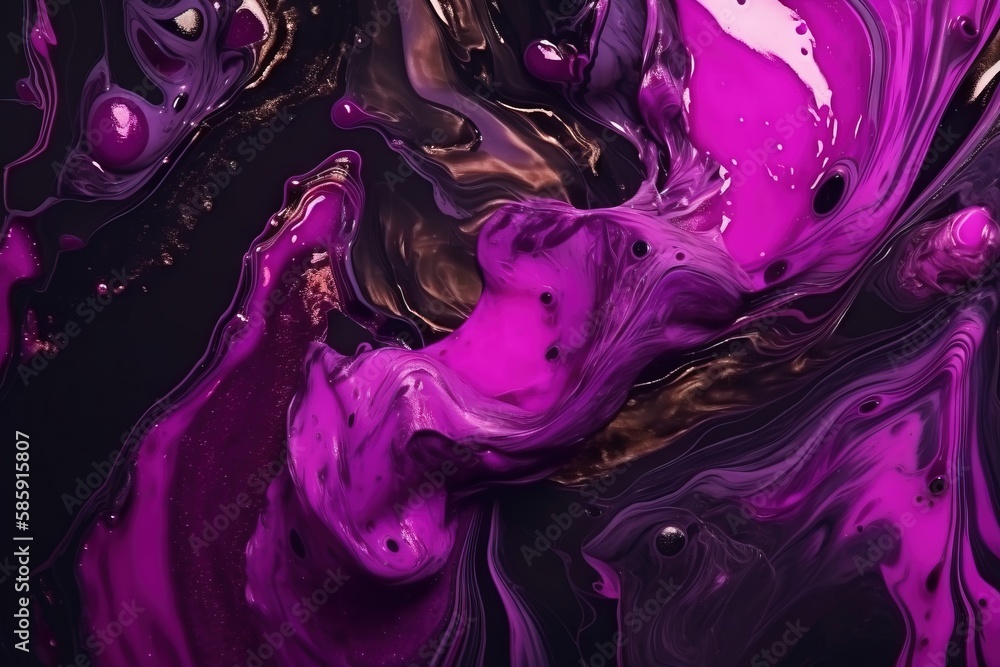  a close up of a purple and black liquid painting on a black background with a white border around t