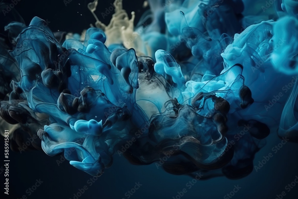  blue and white ink in water on a black background with a black background and a black background wi