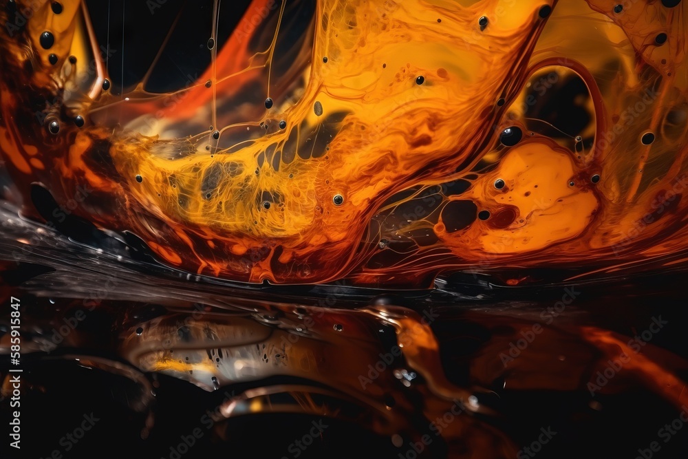  a close up of a glass vase with water and bubbles on its surface and a black background with a ref