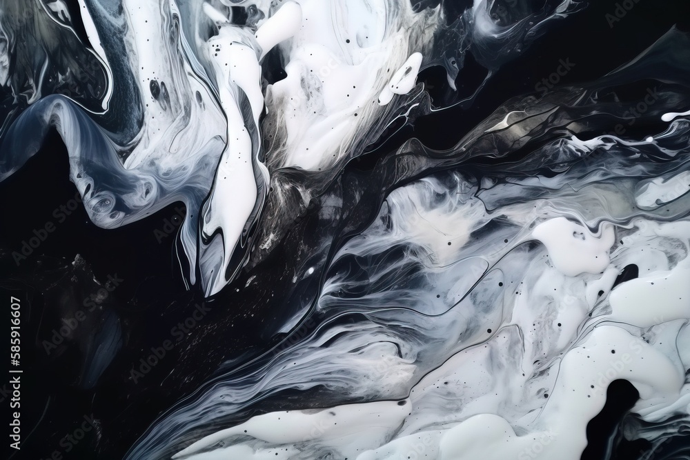  a black and white abstract painting with lots of white and black paint on the bottom of the image a