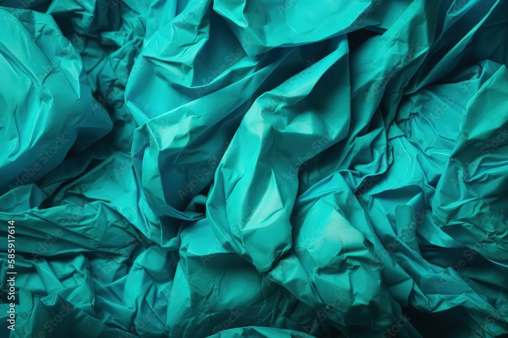  a large pile of blue crumpled paper sitting on top of a table next to a phone charger on a tableclo