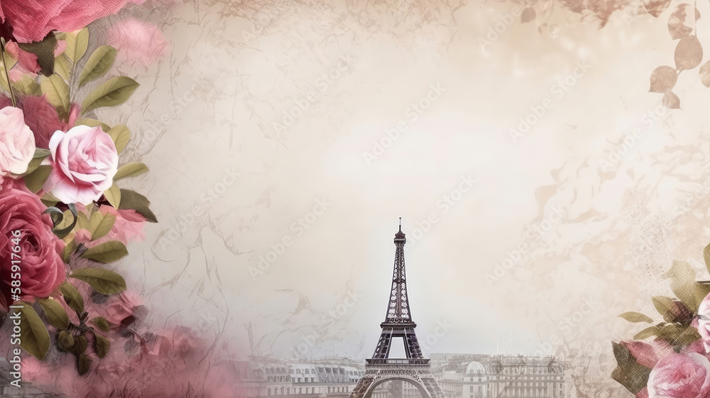 Paris romantic background. Illustration AI Generative.