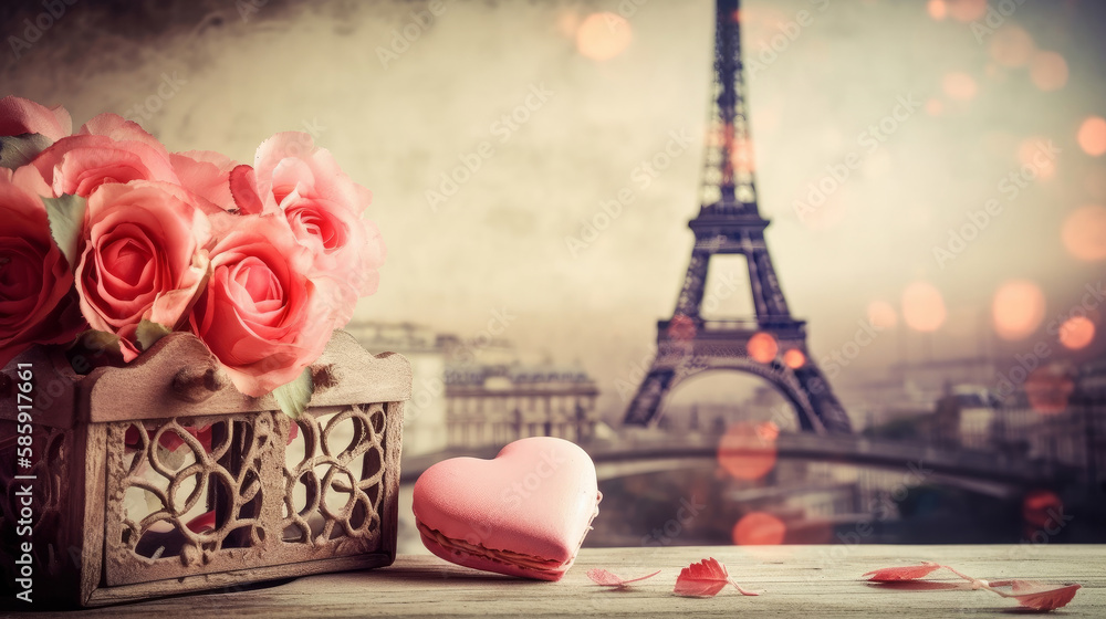 Paris romantic background. Illustration AI Generative.