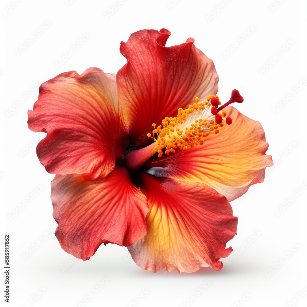 Hibiscus flower isolated. Illustration AI Generative.