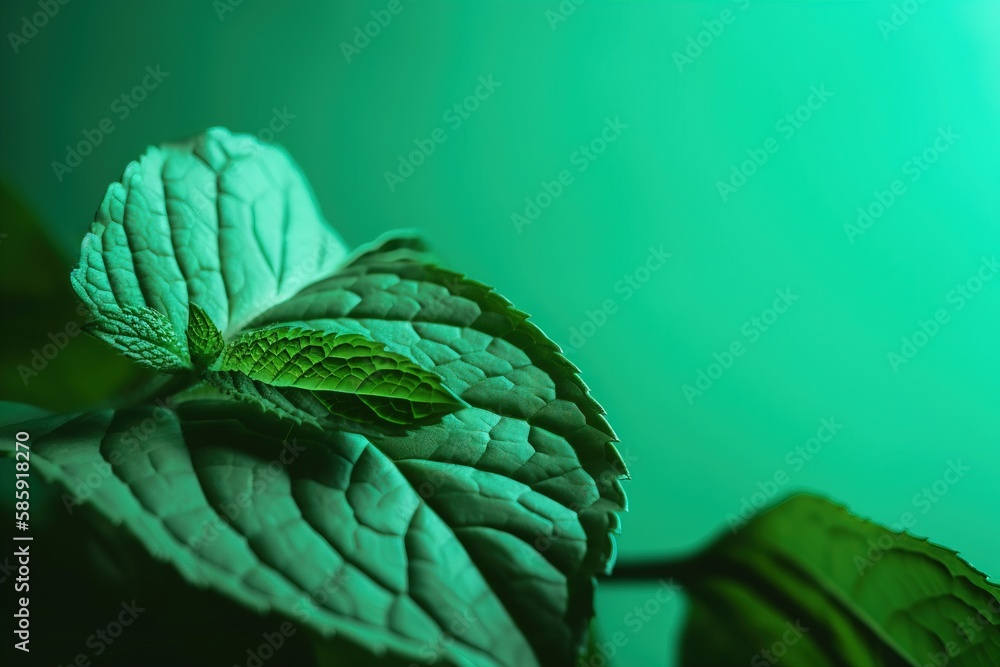  a close up of a green leaf with a light green back ground behind it and a light green back ground b