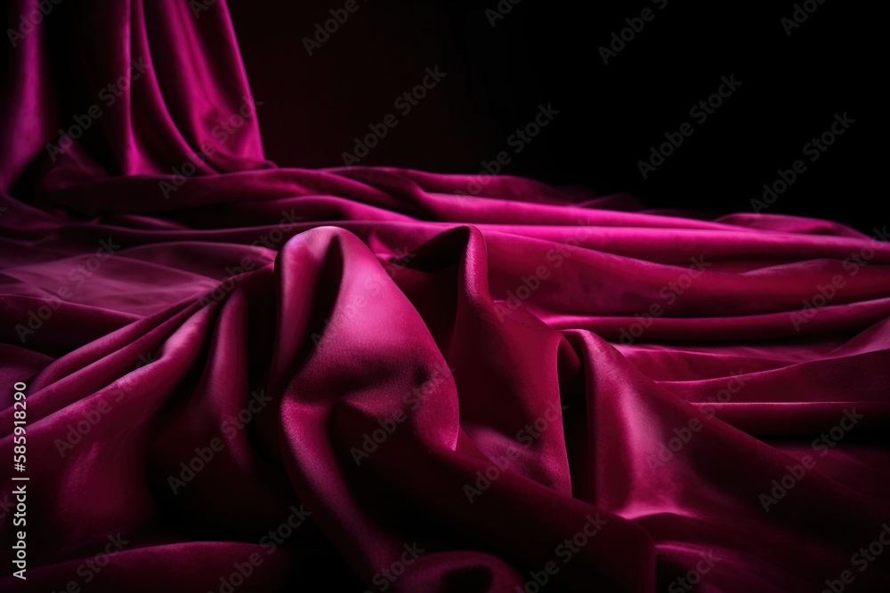  a close up of a purple cloth with a black background and a red curtain in the center of the photo, 