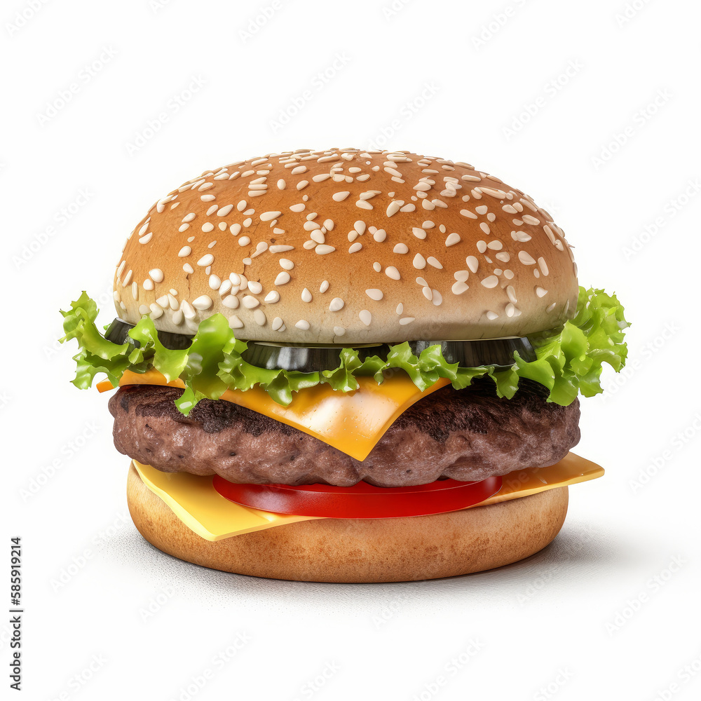 Beef burger isolated. Illustration AI Generative.