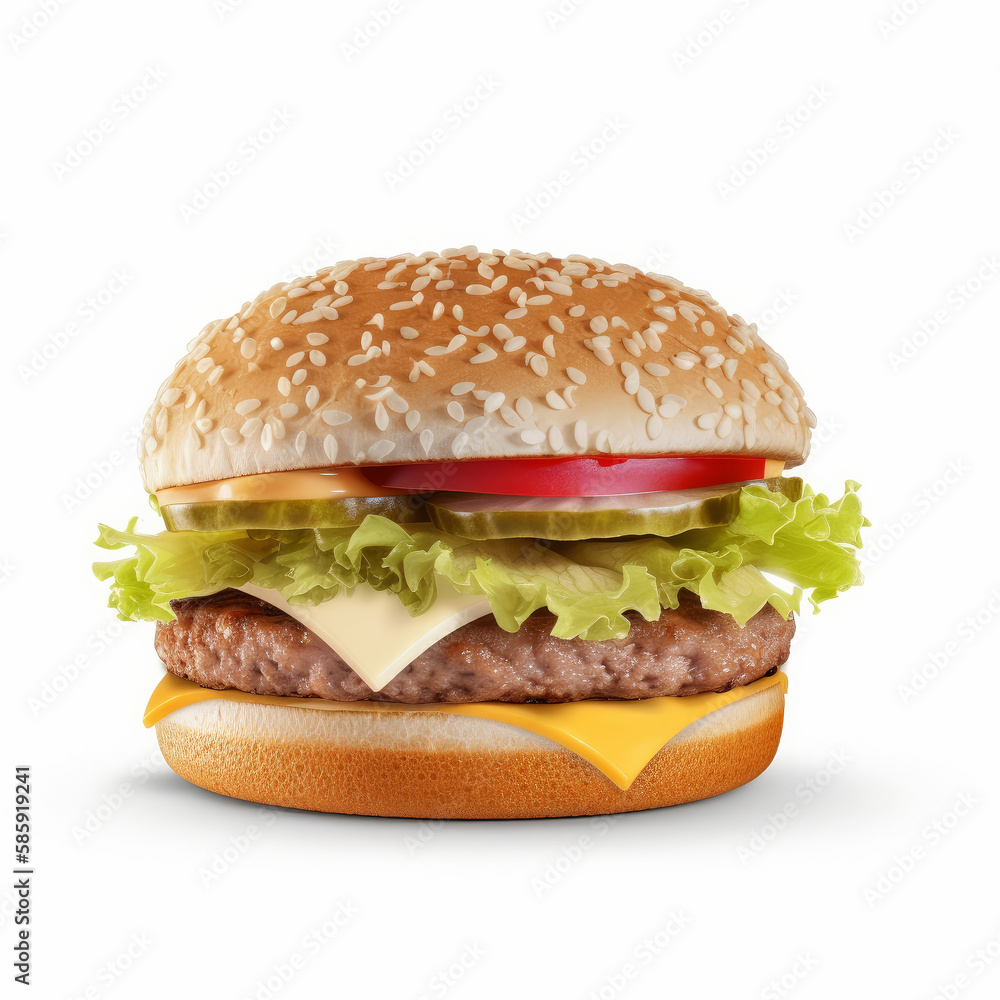 Beef burger isolated. Illustration AI Generative.