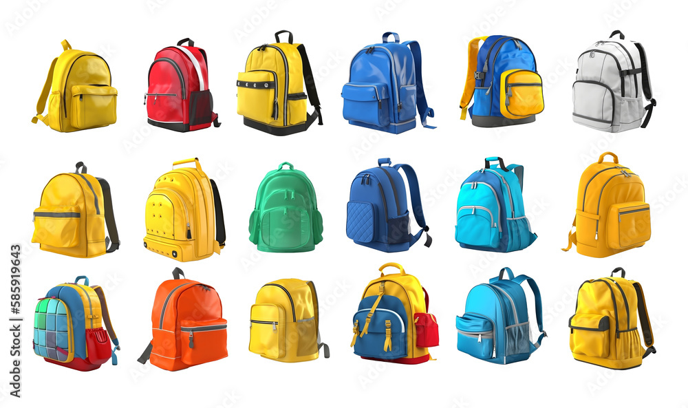 School backpack set isolated. Illustration Generative AI.