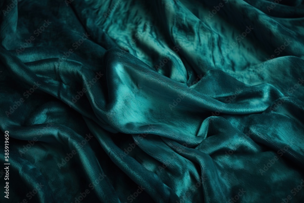  a close up of a teal colored fabric with a very soft feel to its fabric structure and folds in the