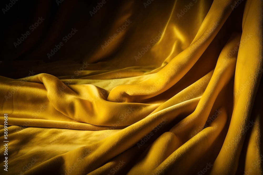  a close up of a yellow cloth with a dark background and a soft, drapeed fabric to the left of the i