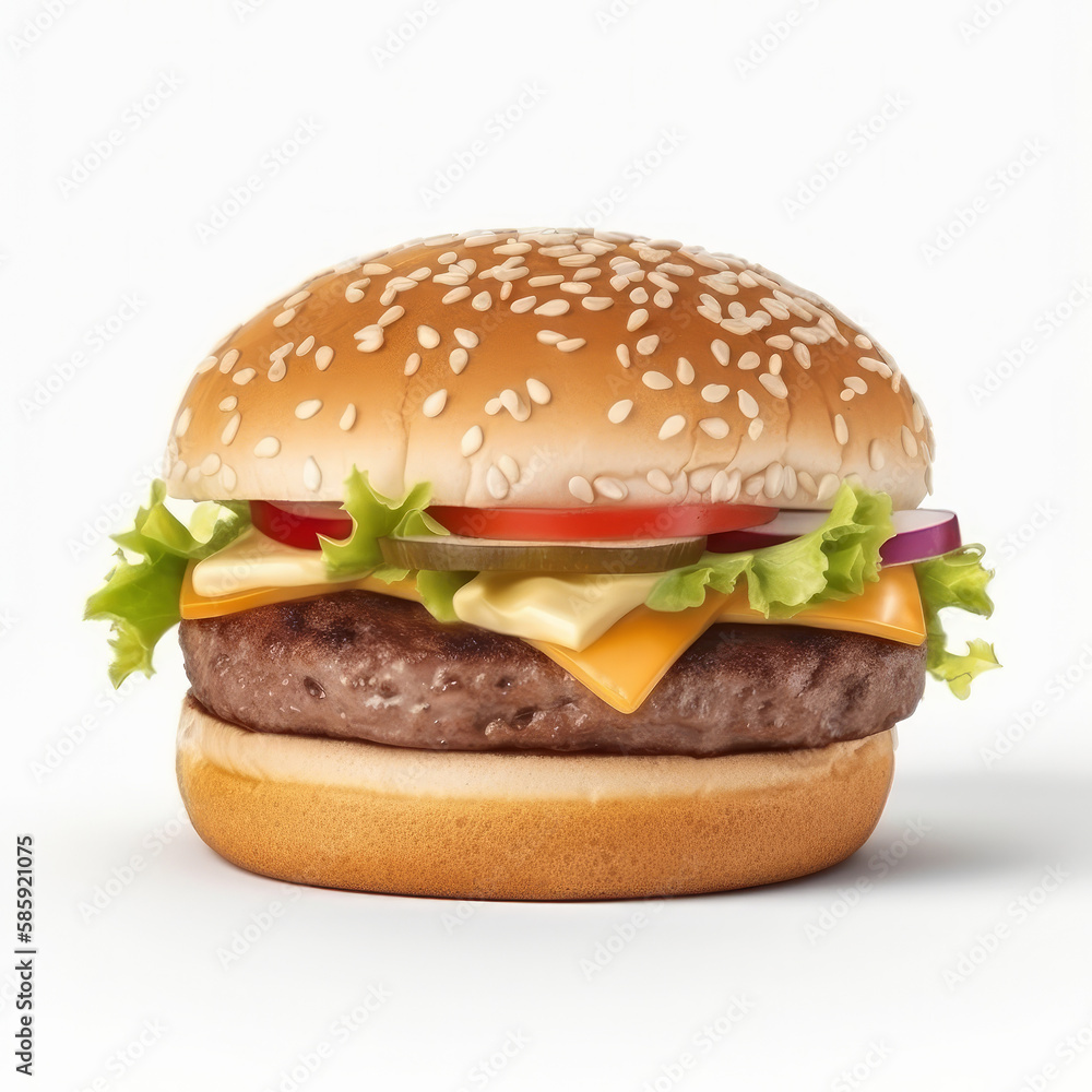 Beef burger isolated. Illustration AI Generative.