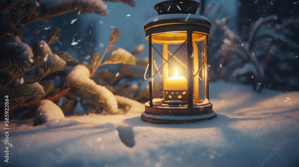 Christmas background with lantern. Illustration AI Generative