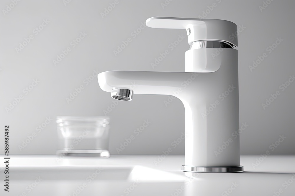 modern white faucet on a minimalist white countertop created with Generative AI technology