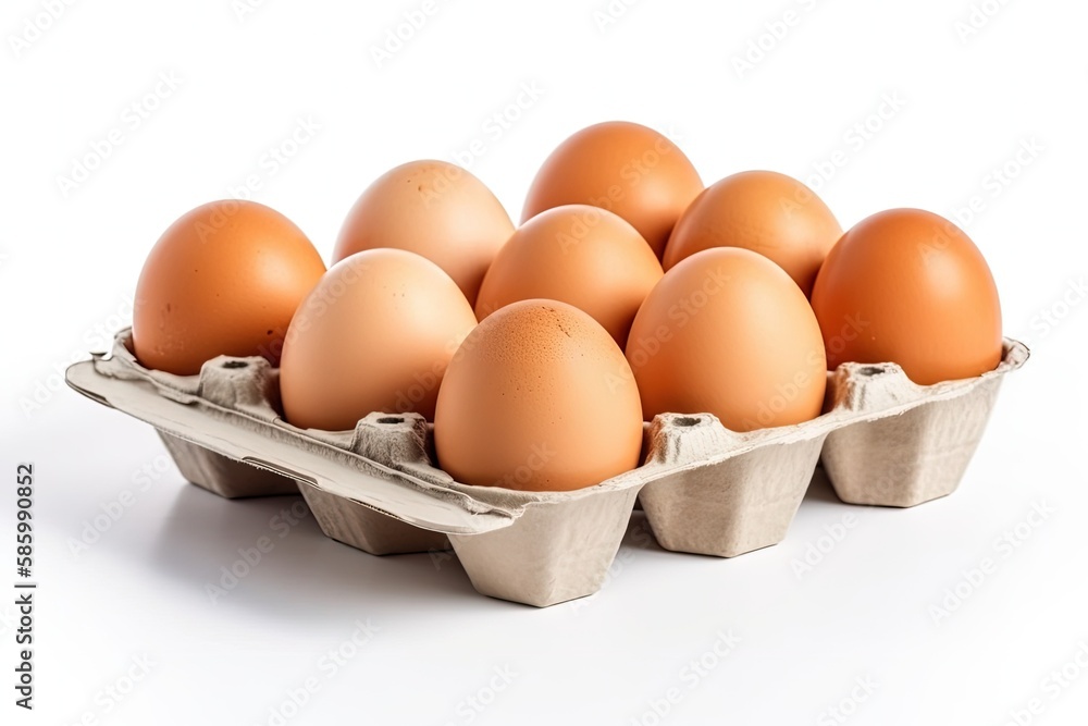 carton of fresh eggs on a plain white background created with Generative AI technology