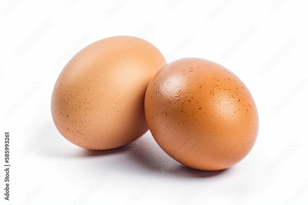 Illustration of two fresh brown eggs on a clean white background created with Generative AI technolo