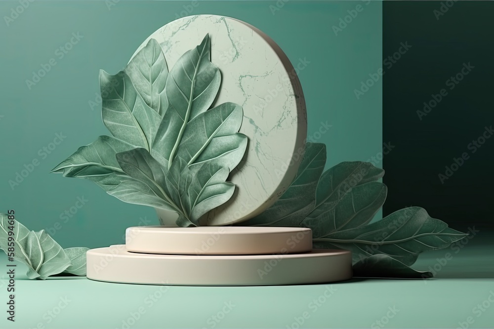 white vase with a green leaf decoration on top of it created with Generative AI technology