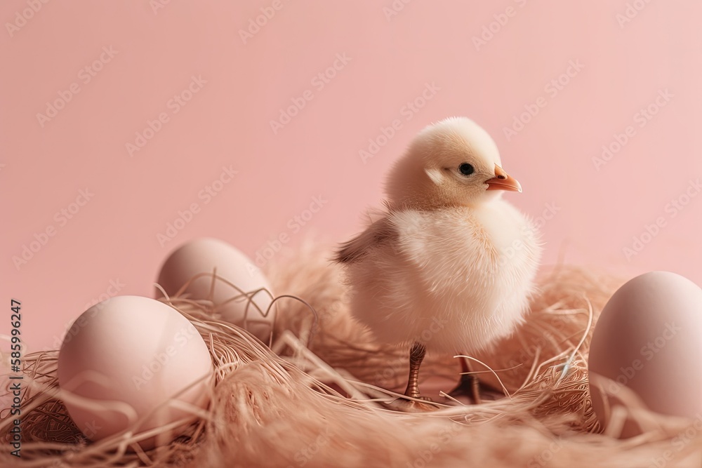 cute bird perching on a mound of colorful eggs created with Generative AI technology