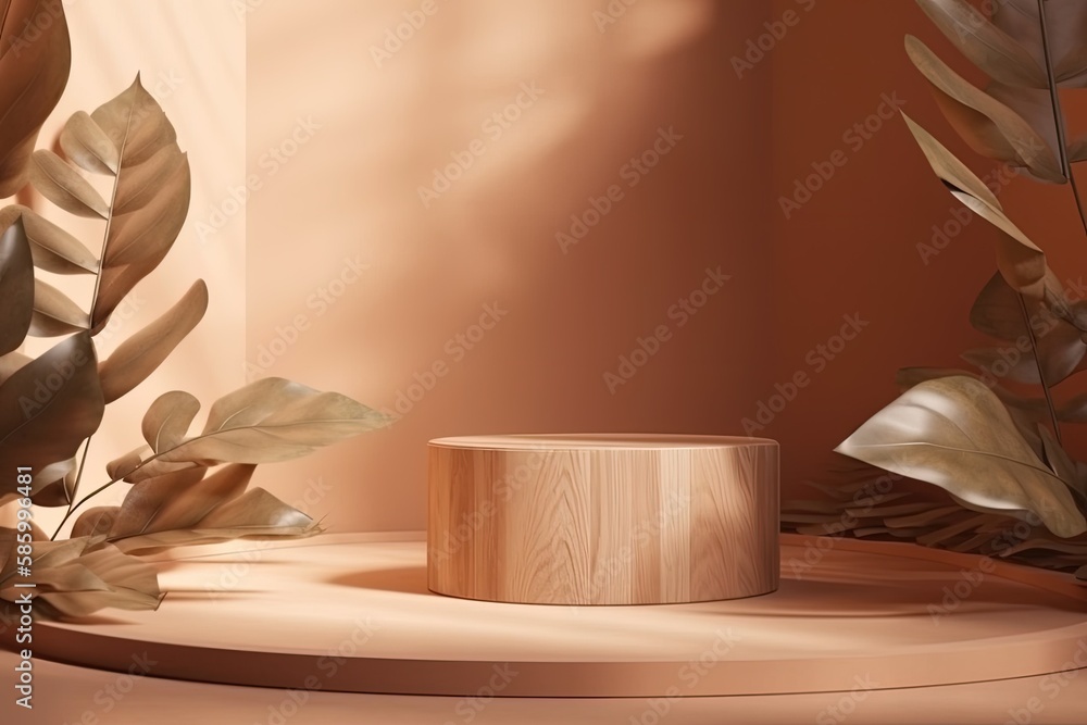 wooden box and plant on a table created with Generative AI technology