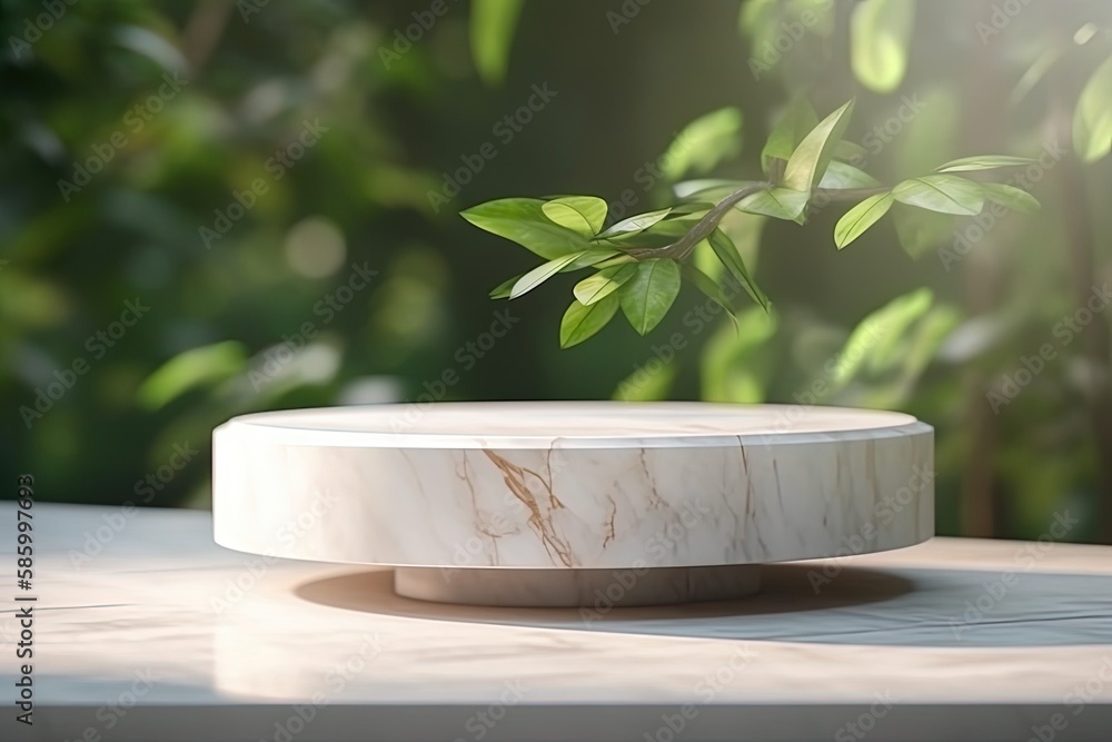 green plant sprouting from a white marble bowl created with Generative AI technology