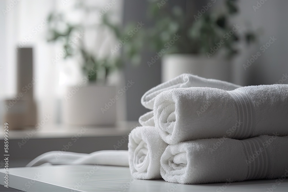 neat stack of white towels on a countertop created with Generative AI technology