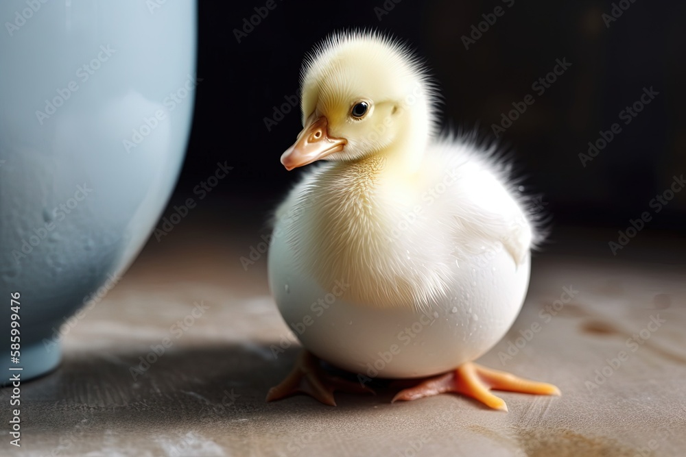 White Duck and Blue Vase in a Simple Composition created with Generative AI technology