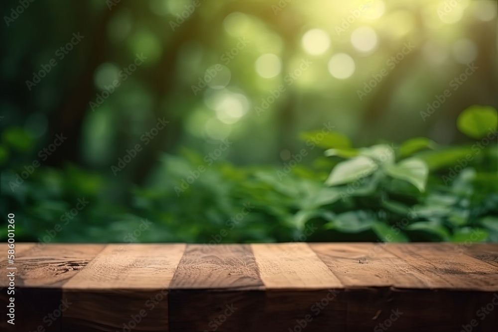 wooden table top with a blurred background created with Generative AI technology