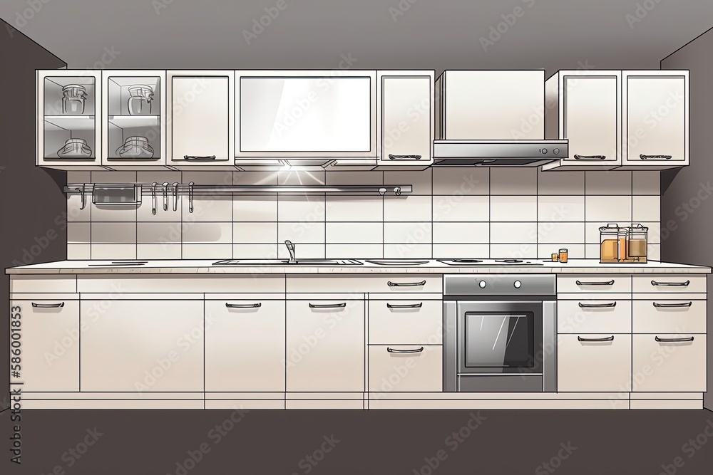 modern kitchen with white cabinets and stainless steel appliances created with Generative AI technol