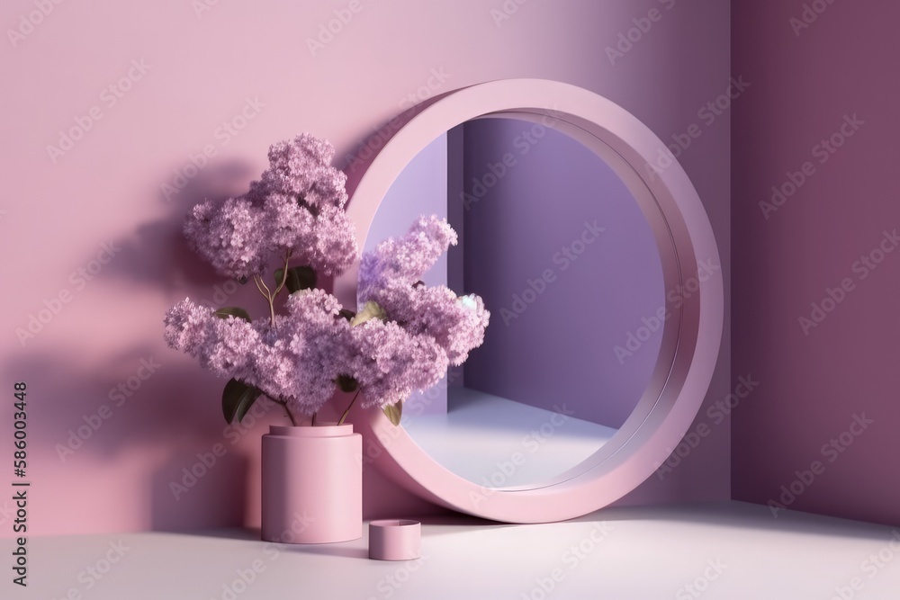 floral arrangement in a vase reflected in a mirror created with Generative AI technology